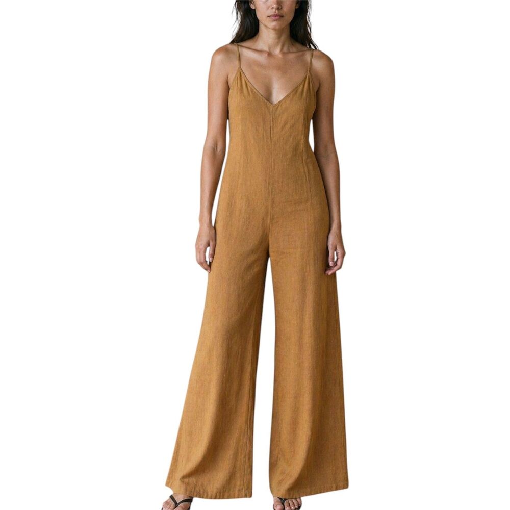 L-Space Jaida Jumpsuit Brown Mustard Wide Leg Size M